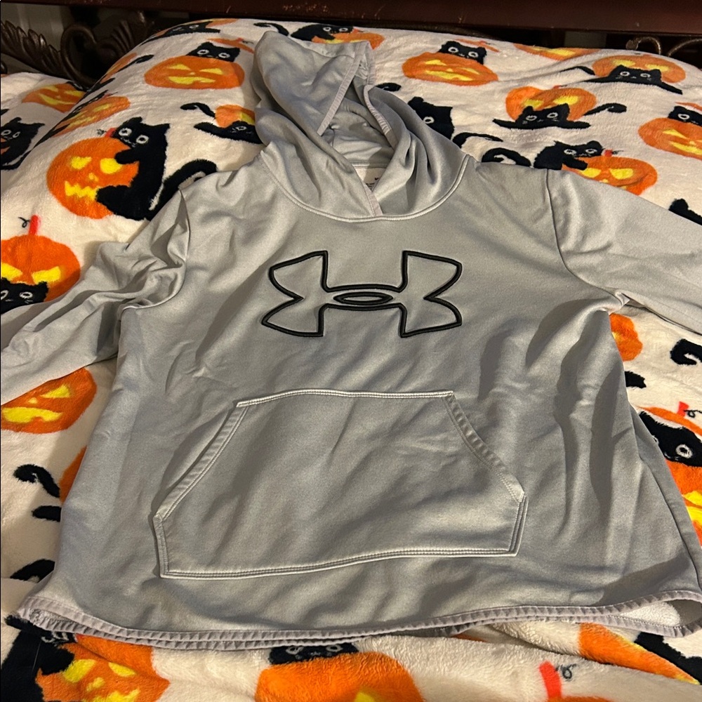Under Armour Light Gray Hoodie with Black Emblem